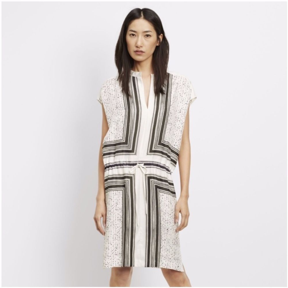 Vince Scarf Print Popover women's silk dress drawstring waist S/P Oversized Chic